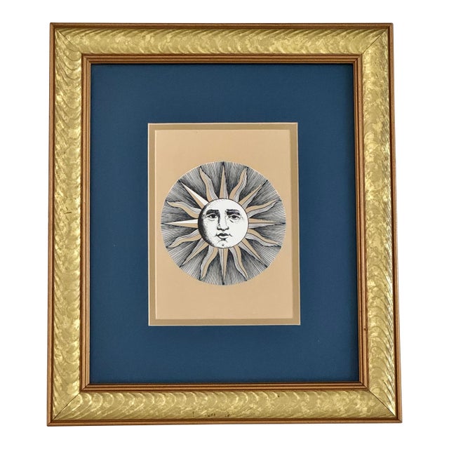 Vintage Piero Fornasetti "Soli" Sun Face Framed Print - Sole VI For Sale