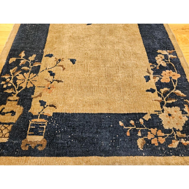 Vintage Art Deco Chinese Area Rug, Handwoven Wool, Floral Medallion, 3' x 6' For Sale - Image 16 of 17