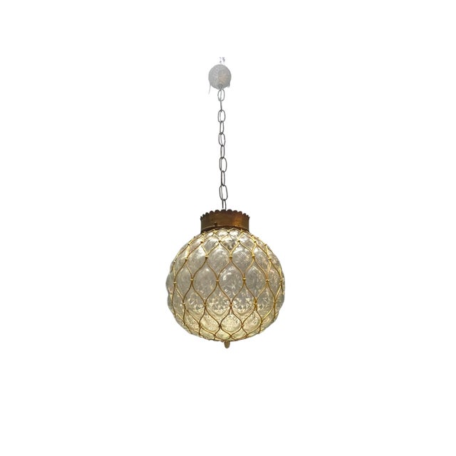 Murano Glass and Brass Caged Pendant Light, Italy, 1960s For Sale - Image 11 of 11