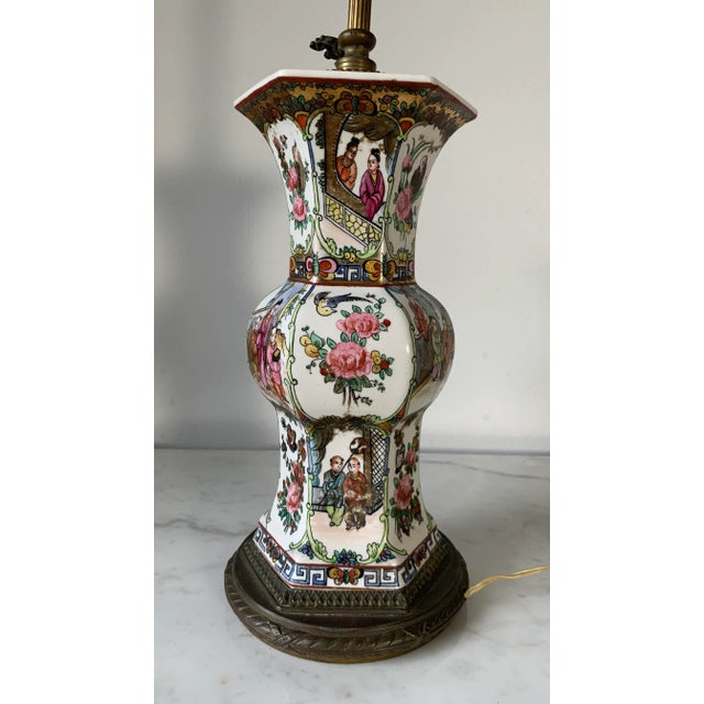 Rose 18th/19th Qing Chinese Porcelain Famille Rose Gu Vase Converted Lamp For Sale - Image 8 of 13