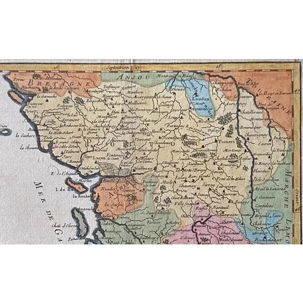 Mid 18th Century Antique Framed Map of West Central France, 1748 For Sale - Image 5 of 6