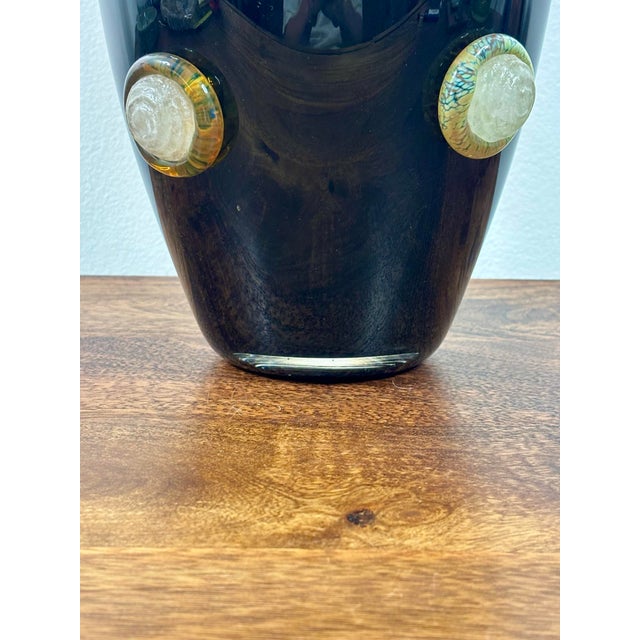 Hollywood Regency Vintage Monumental Murano Black Glass Vase With Applied Glass Rose Medallions For Sale - Image 3 of 10