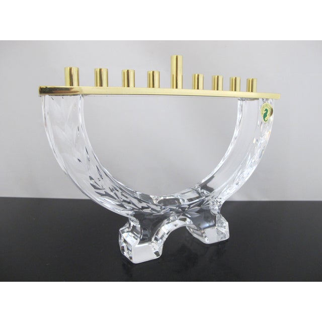 Waterford Crystal & Brass Menorah Holiday Chanukah Candle Holder Original Box For Sale - Image 9 of 14