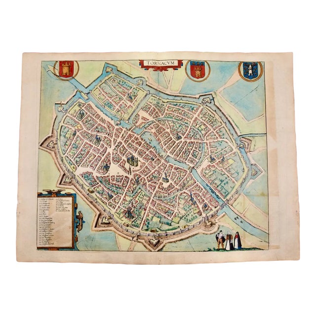 Tournai (Tournay), Belgium: A 16th Century Hand-Colored Map by Braun & Hogenberg, 1575 For Sale