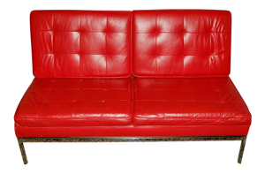 Knoll Tufted Leather Slipper Sofa With Label in Lipstick Red