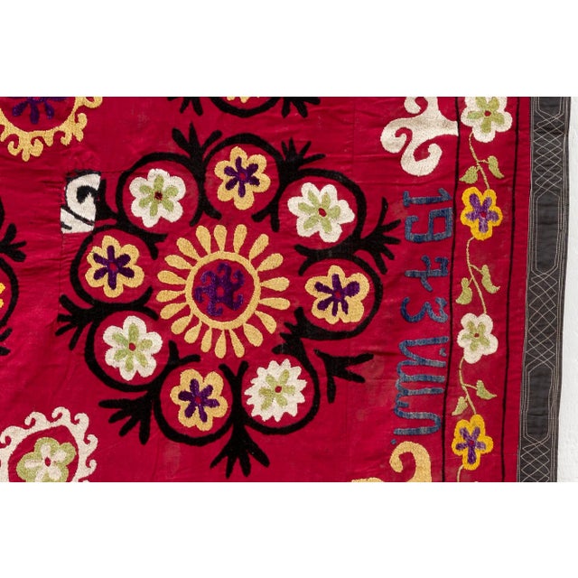 1950s 1970's Ruby Red Mandala Suzani Tapestry For Sale - Image 5 of 10