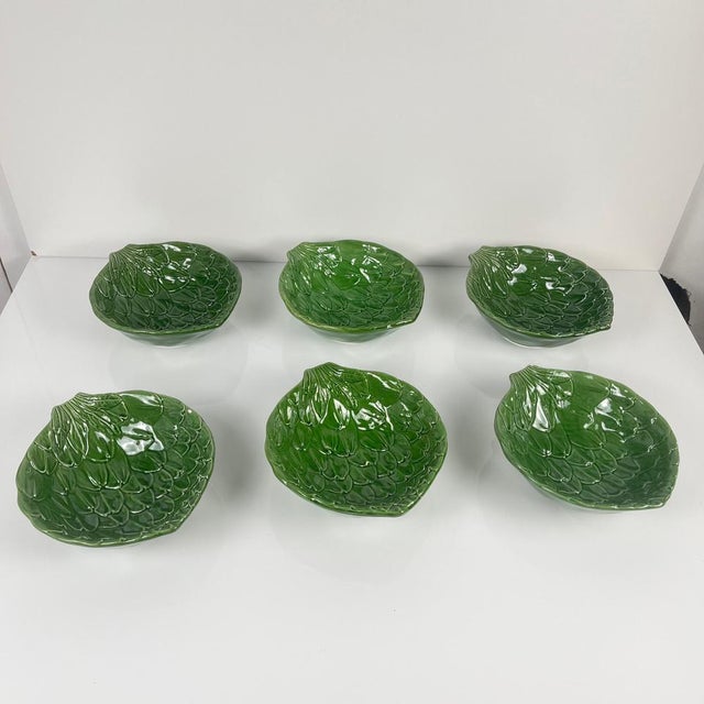 Vintage Green Artichoke Leaf Salad Bowls, 1970s, Set of 7 For Sale - Image 11 of 18