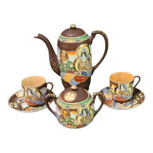 Vintage Asian Japanese Figural Satsuma Tea Coffee Set- 6 Pieces