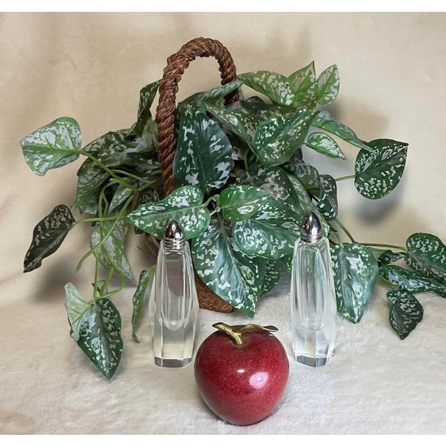 1950s Mid-Century Art Deco Tall Cut Crystal Glass Salt & Pepper Shakers- a Pair For Sale - Image 11 of 12