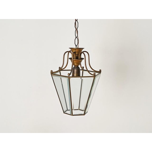 Hexagonal Brass and Glass Chandeliers after Adolf Loos, Italy, 1950s, Set of 2 For Sale - Image 3 of 12