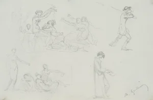 Allegorical Figures and Nudes, 19th-Century, Pencil