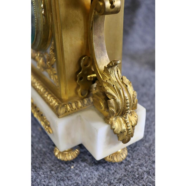 Bronze Superb Quality French Louis XV Bronze and White Marble Clock Set For Sale - Image 8 of 12