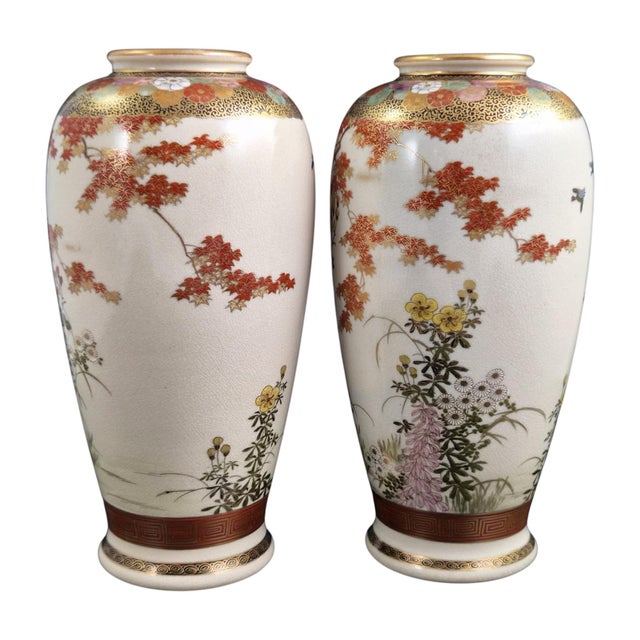 Large Late Meiji Satsuma Vases by Maruni, Set of 2 For Sale - Image 3 of 16