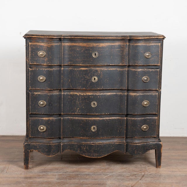 Rococo 18th Century Black Painted Oak Rococo Chest of Drawers From Denmark For Sale - Image 3 of 14