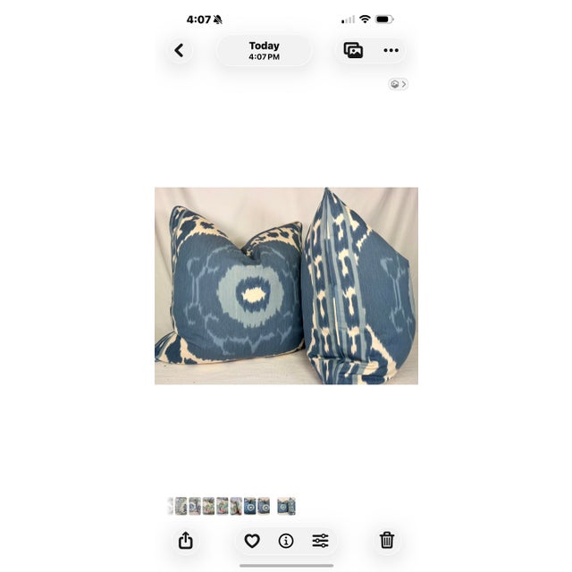 Schumacher Schumacher "Samarkind Ikat Ii” in Porcelain 22" Pillows-a Pair For Sale - Image 4 of 4
