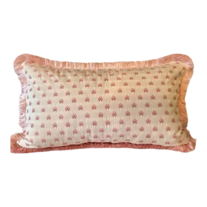Embroidered Cowtan and Tout Bow Lumbar Pillow With Brush Trim Love Shack Fancy Inspired Down and Feather Insert