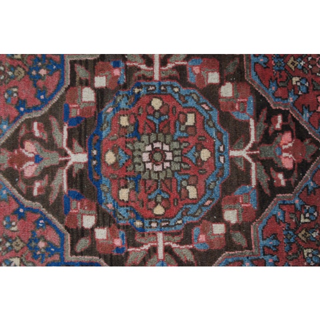 Vintage Hand Woven Geometric Floral Medallion Red & Blue Area Rug Mat 4 X 6' For Sale - Image 6 of 13