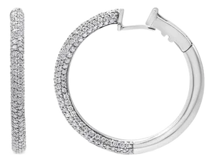18K White Gold 2 1/3 Cttw Pave Set Diamond Semi Eternity Leverback Hoop Earrings (F-G Color, VS1-VS2
