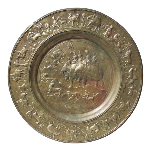 Indian Brassy Elephant Tray 30" Diameter For Sale