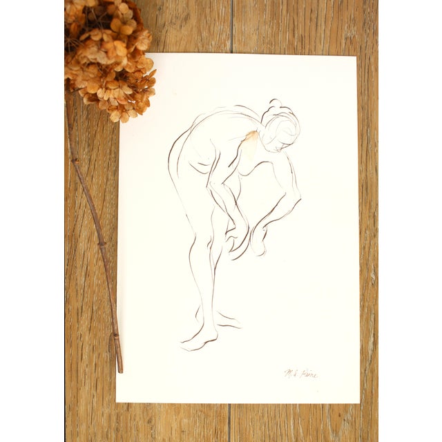 Original, signed contemporary nude figure drawing of a female figure. This figurative artwork was created with a...
