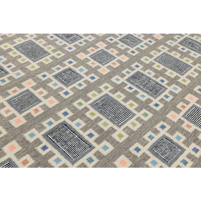 Textile Handcrafted Modern Swedish Scandinavian Flatweave Area Rug Grey & Multi-Color For Sale - Image 7 of 11