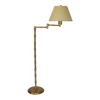 Vintage Frederick Cooper Brass Faux Bamboo Swing Arm Floor Lamp For Sale