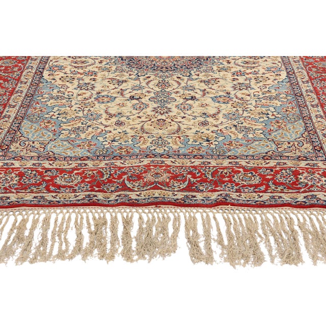 Vintage Ivory Persian Isfahan Rug - 04'11 X 07'08 For Sale - Image 4 of 9
