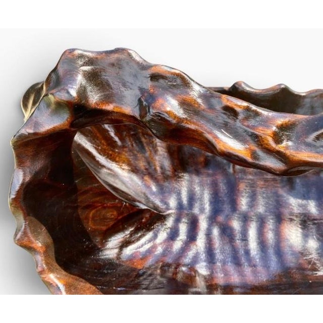 French Vintage French Riviera Style Hand Carved Olive Wood Bowl For Sale - Image 3 of 10