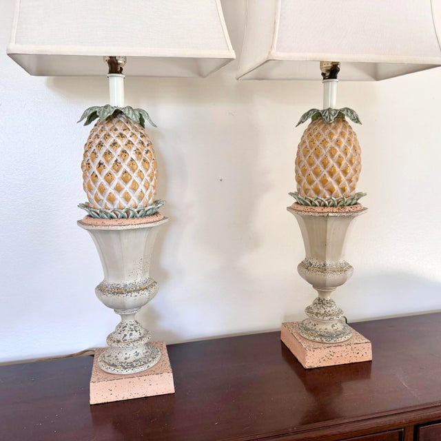 Pineapple Motif Tole Table Lamps: A Pair For Sale In Charleston - Image 6 of 12