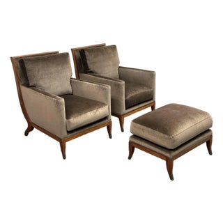 William Switzer Lucien Rollin Collection Chaise Apollon Armchairs + Ottoman, Set For Sale
