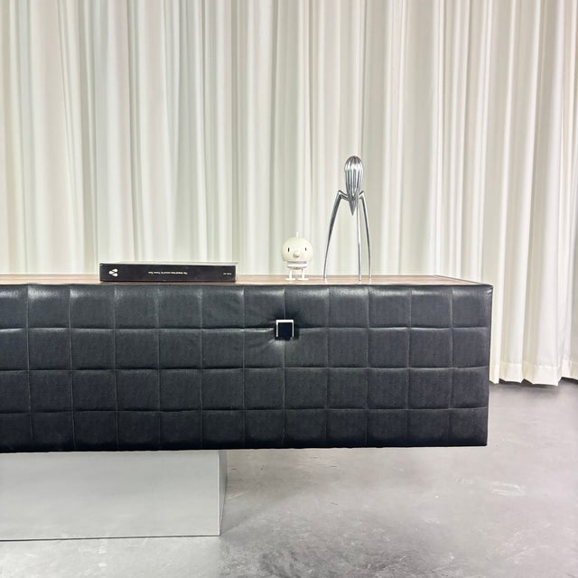 1960s Modern Sideboard with Imitation Leather in Wood and Stainless Steel, 1960 For Sale - Image 5 of 14