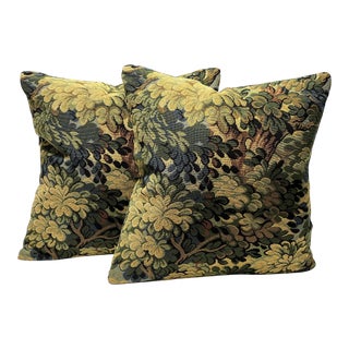 Contemporary Verdure Forest Square Feather/Down Pillows - a Pair For Sale