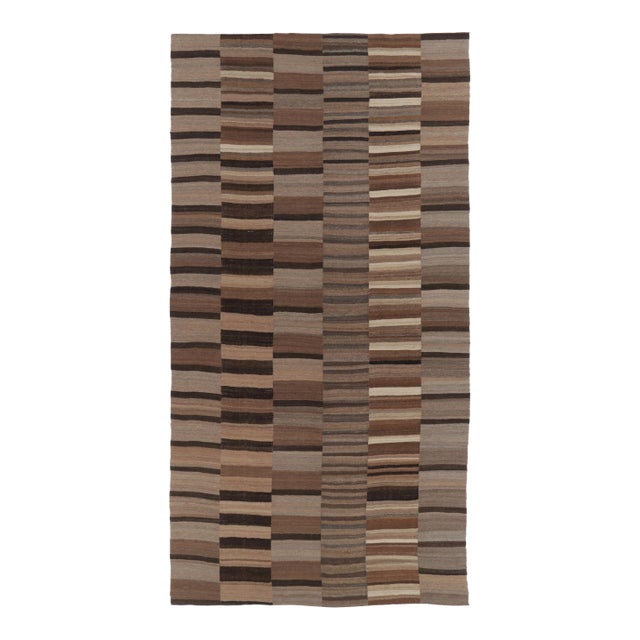 Oversized Vintage Mazandaran Runner Kilim in Brown With Stripes - Rug & Kilim For Sale