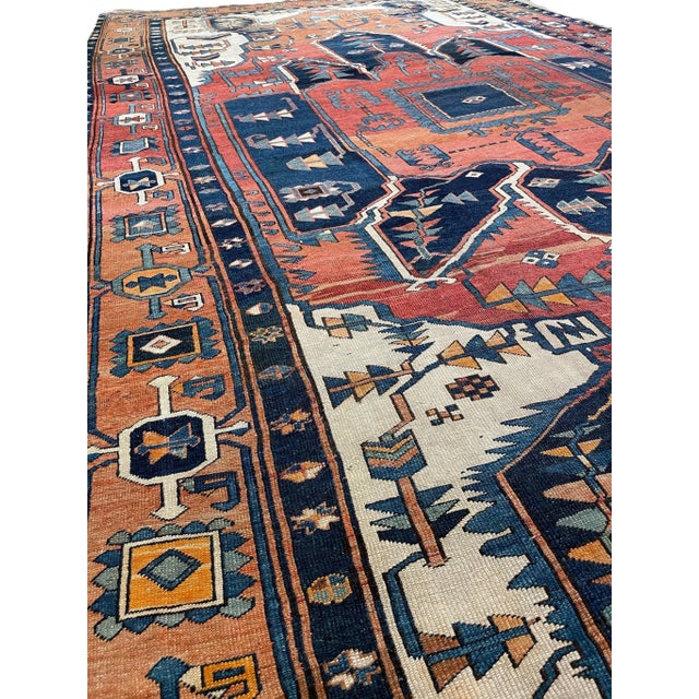 Terra Cotta Antique Persian Serapi Diamond Textile in Terracotta, Sunset-clay & Indigo - 9.8 X 16 For Sale - Image 8 of 12