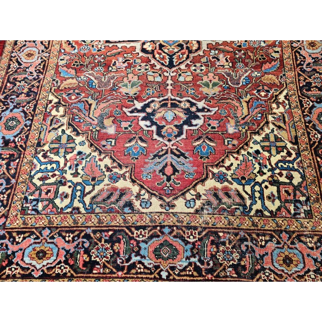 Early 1900s Persian Heriz Rug, Hand-Knotted Wool, Geometric Design, Red & Navy, 6x10 For Sale - Image 13 of 14