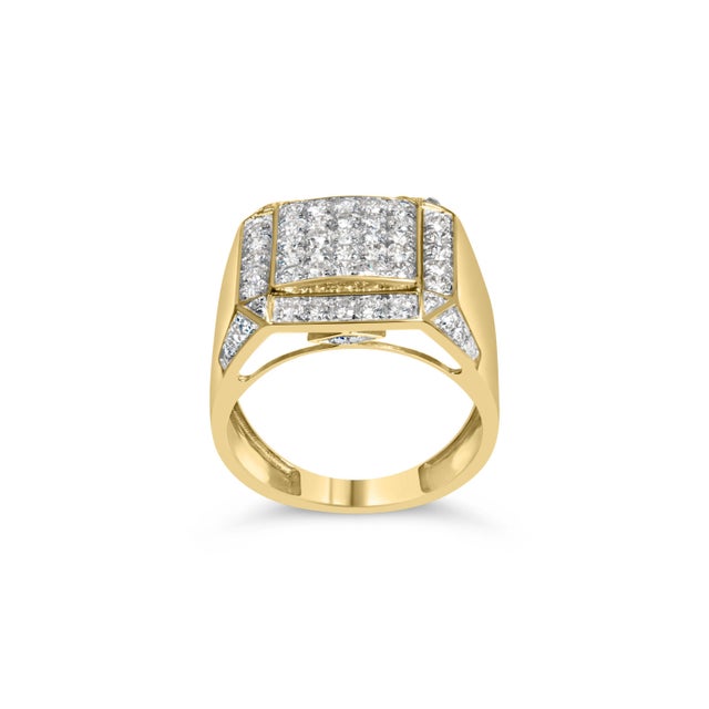 Haus of Brilliance Men's 10K Yellow Gold 2 1/8 Cttw Diamond Composite Cluster Cocktail Ring Band - Size 9 For Sale - Image 4 of 6