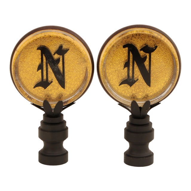 N Monogram Lamp Finials - a Pair For Sale