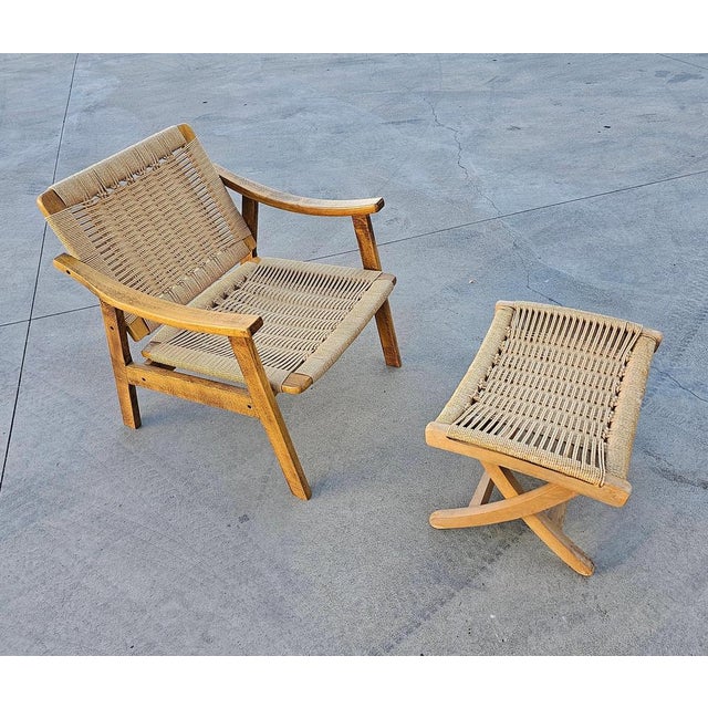 Mid-Century Modern Armchairs with Ottomans in the style of Hans J. Wegner, Former Yugoslavia, 1960s, Set of 4 For Sale - Image 6 of 15