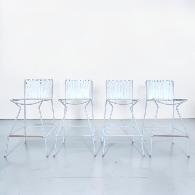 1960s Mid-Century Modern Wrought Iron Patio Barstools - Set of 4 For Sale In Miami - Image 6 of 9