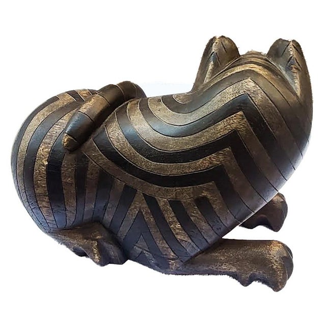 1930s Vintage Carved Mahogany Cat With Secret Stash For Sale - Image 5 of 9