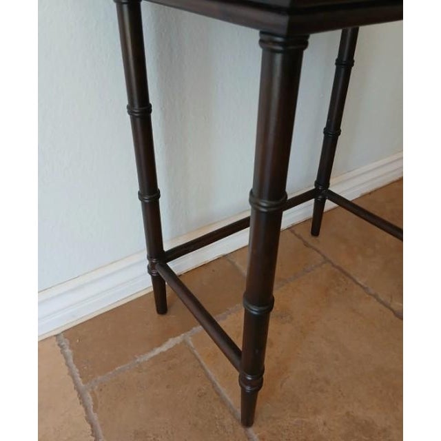 Wood 2 1950s MCM Nesting Tables Chinoiserie Lacquered Mosaic Faux Bamboo Legs Asian Vintage For Sale - Image 7 of 18