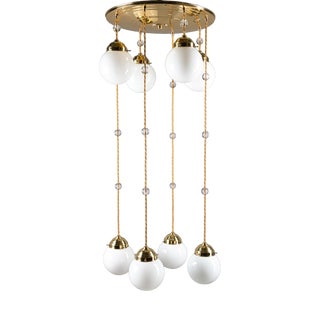 Art Deco Chandelier with Opal Glass Shades, Vienna, 1920s For Sale