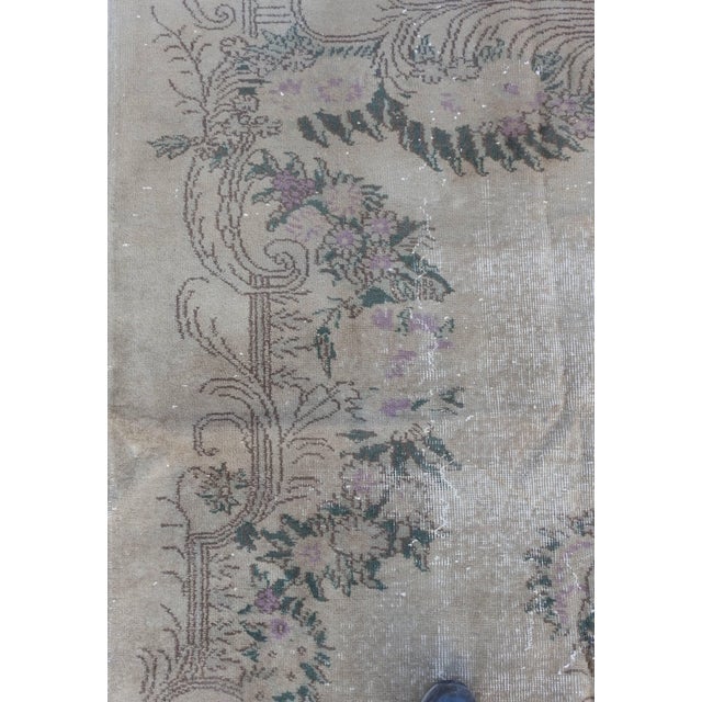 Textile Antique Oushak Neutral, Purple and Green Rug With Foliate Detail For Sale - Image 7 of 11