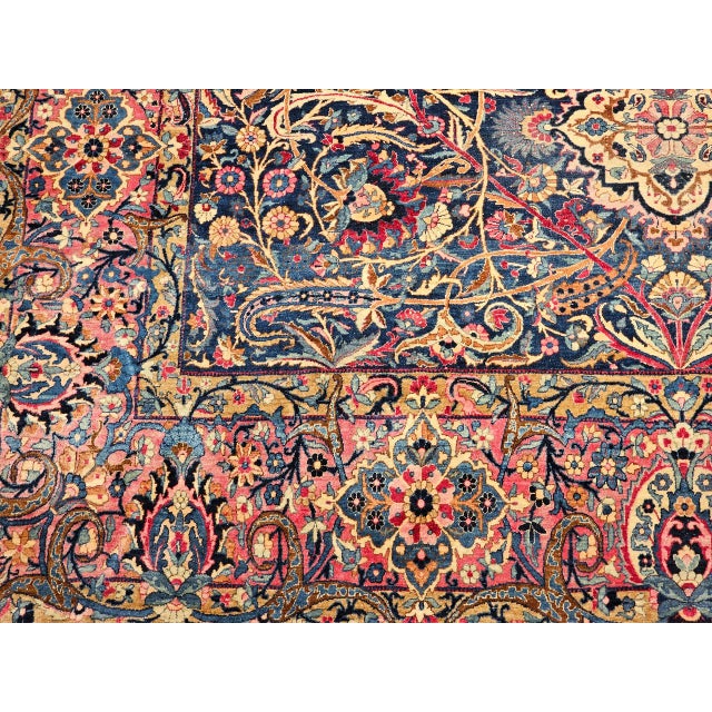 Vintage Persian Yazd Rug, Hand-Knotted Wool, Allover Floral Pattern, Navy & Red, 9x12 For Sale - Image 15 of 18