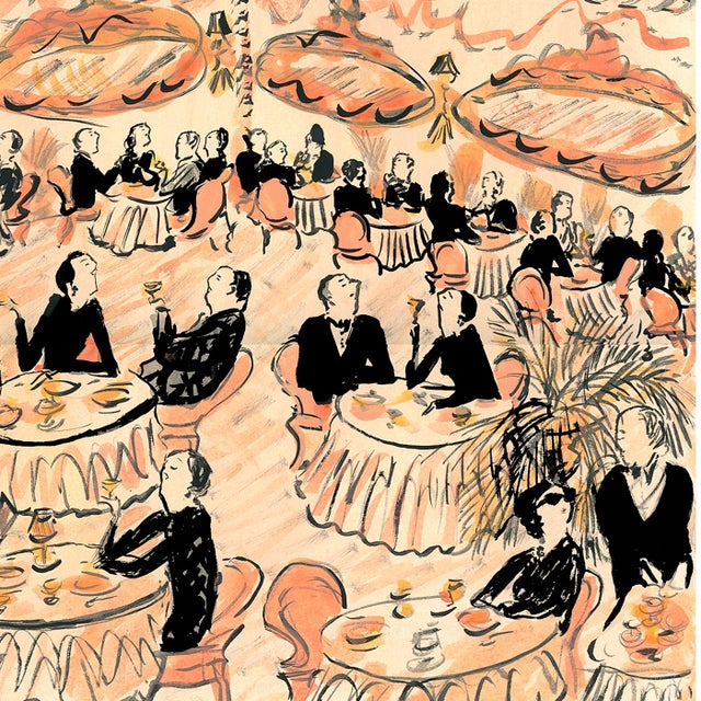 Contemporary Fancy Luncheon in the Pink Dinging Room Original Figurative Contemporary Watercolor by Pauline De Roussy De Sales For Sale - Image 3 of 4