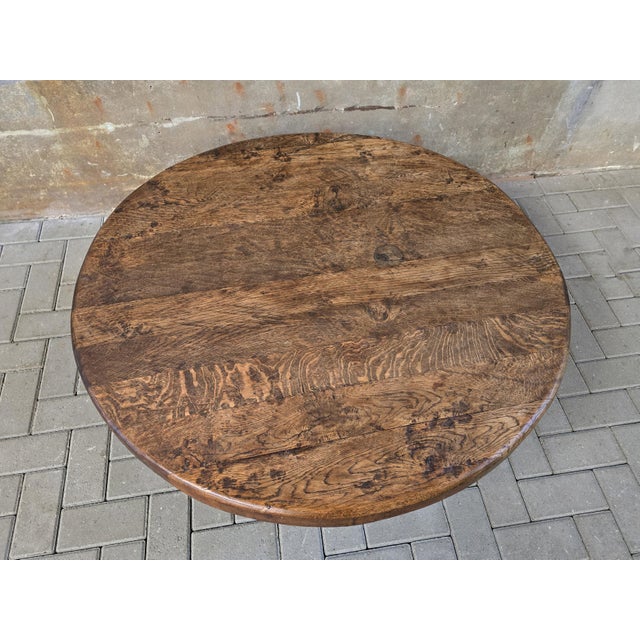 Large Mid-Century Round Oak Coffee Table, 1970s For Sale - Image 9 of 16
