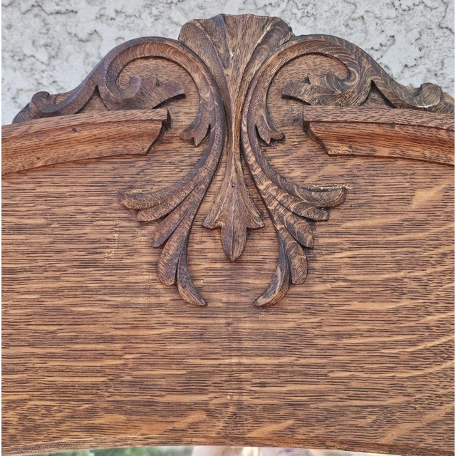 Brown Antique American Quarter Sawn Tiger Oak Hall Tree With Beveled Mirror & Storage Bench For Sale - Image 8 of 18