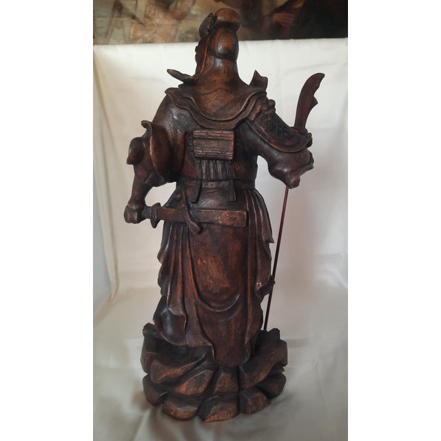 Chinese Vintage Carved Hardwood Guan Yu Chinese God of War Statue For Sale - Image 3 of 8