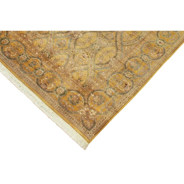 Shabby Chic Art Nouveau 1990's Pak-Persian Gold/Green Wool Rug - 6'0'' X 8'7'' For Sale - Image 3 of 9