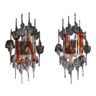 Large Brutalist Wall Sconces, Sweden, Set of 2 For Sale
